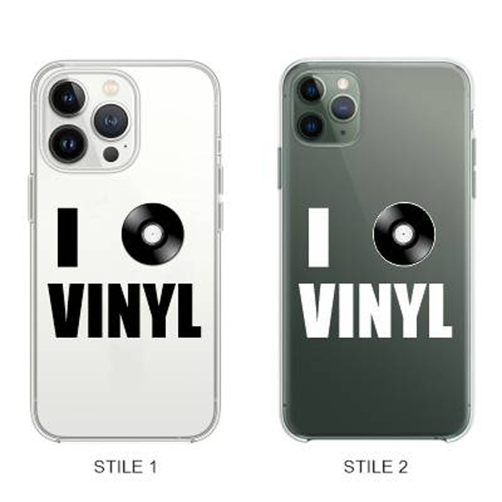 Cover Compatibile Con Tutti i Modelli iPhone - I LOVE VINYLS - Trasparente UltraSottili AntiGraffio Antiurto Case Custodia Marca