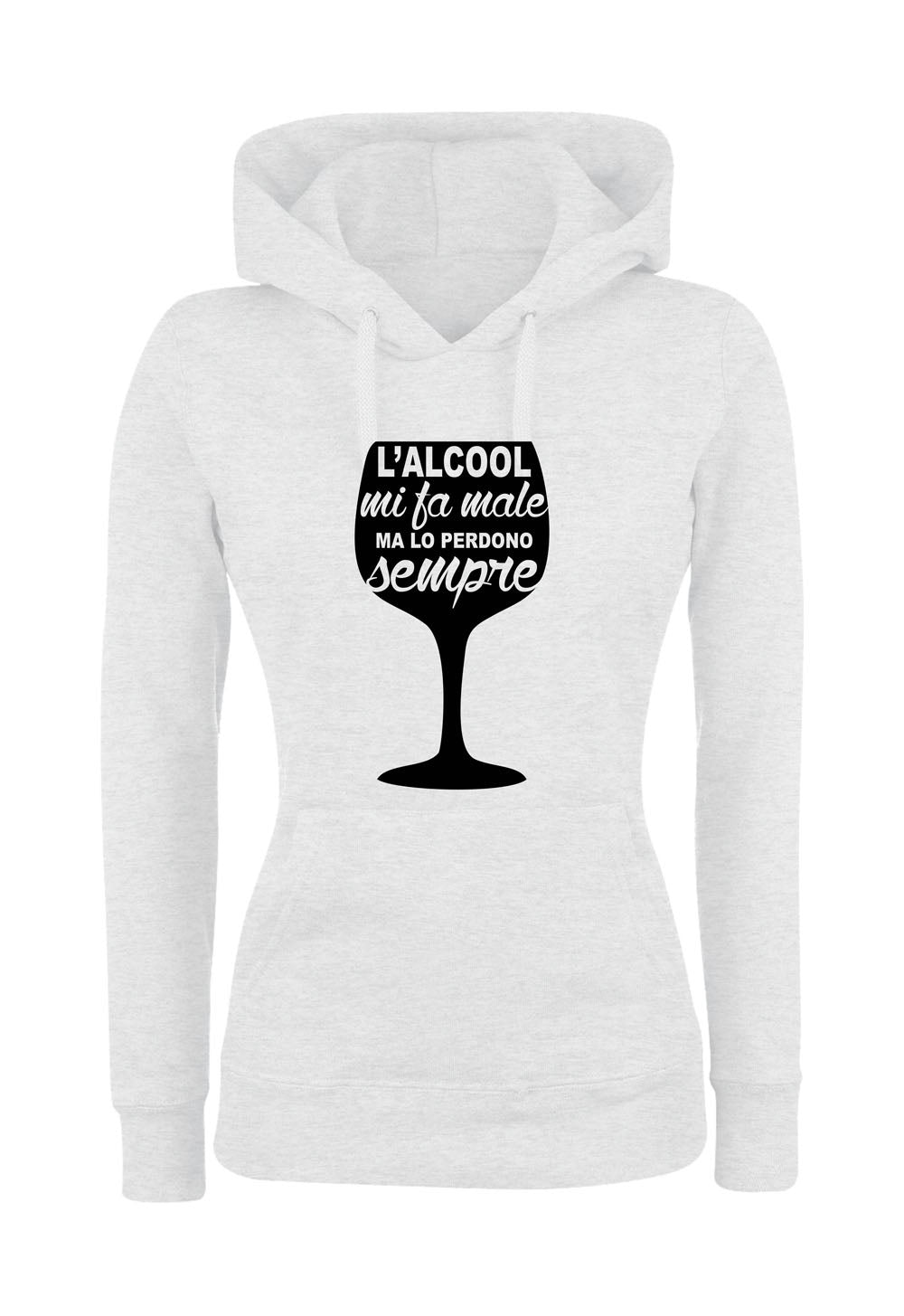 Felpa con cappuccio UOMO, DONNA & BAMBIN - L'ALCOOL MI FA MALE - Super vestibilità Top qualità