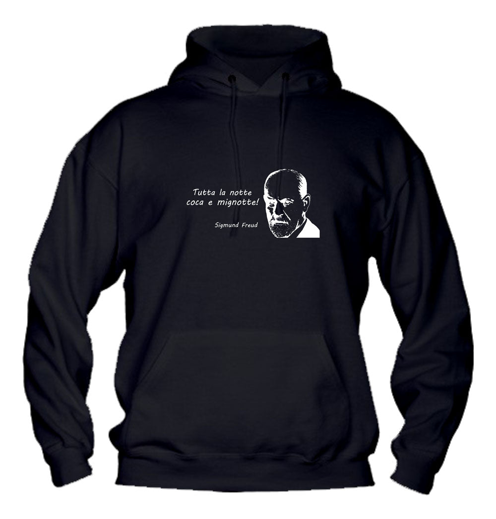 Felpa con cappuccio UOMO & BAMBIN - FREUD - TUTTA LA NOTTE COCA E MIGNOTTE - Super vestibilità Top qualità