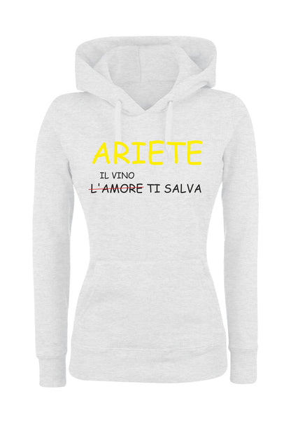Felpa con cappuccio UOMO, DONNA & BAMBIN - ARIETE IL VINO TI SALVA - Super vestibilità Top qualità - Social Crazy