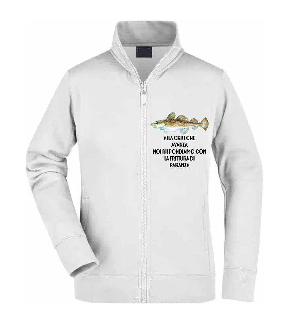 Felpa Unisex Full Zip - ALLA CRISI CHE AVANZA NOI RISPONDIAMO CON LA FRITTURA DI PARANZA - Super vestibilità Top qualità - Social Crazy