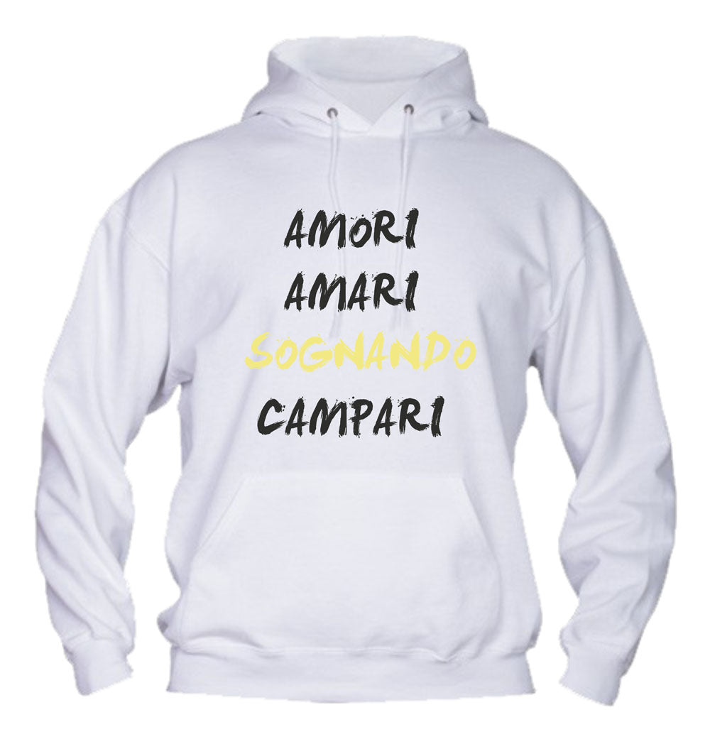 Felpa con cappuccio UOMO, DONNA & BAMBIN - AMORI AMARI SOGNANDO CAMPARI - Super vestibilità Top qualità - Social Crazy