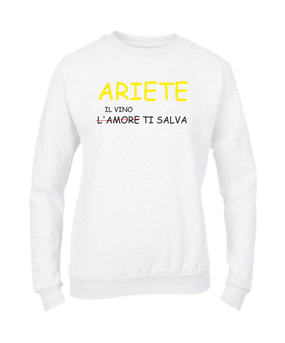 Felpa Girocollo UOMO, DONNA & BAMBIN - ARIETE IL VINO TI SALVA - Super vestibilità Top qualità - Social Crazy