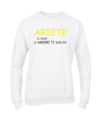 Felpa Girocollo UOMO, DONNA & BAMBIN - ARIETE IL VINO TI SALVA - Super vestibilità Top qualità - Social Crazy