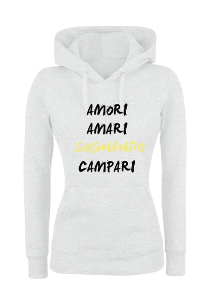 Felpa con cappuccio UOMO, DONNA & BAMBIN - AMORI AMARI SOGNANDO CAMPARI - Super vestibilità Top qualità - Social Crazy