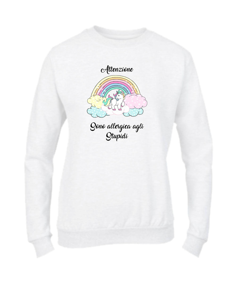 Felpa Girocollo DONNA- ATTENZIONE SONO ALLERGICA AGLI STUPIDI - Super vestibilità Top qualità - Social Crazy
