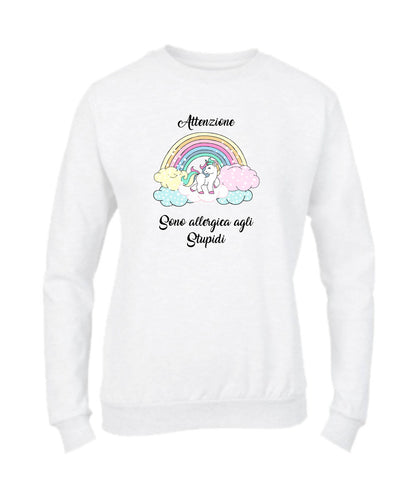 Felpa Girocollo DONNA- ATTENZIONE SONO ALLERGICA AGLI STUPIDI - Super vestibilità Top qualità - Social Crazy