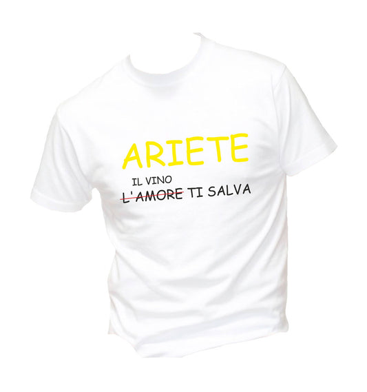 T-Shirt Uomo, Donna & Bambino - ARIETE IL VINO TI SALVA - Maglietta Maglia Tshirt Super vestibilità Top qualità