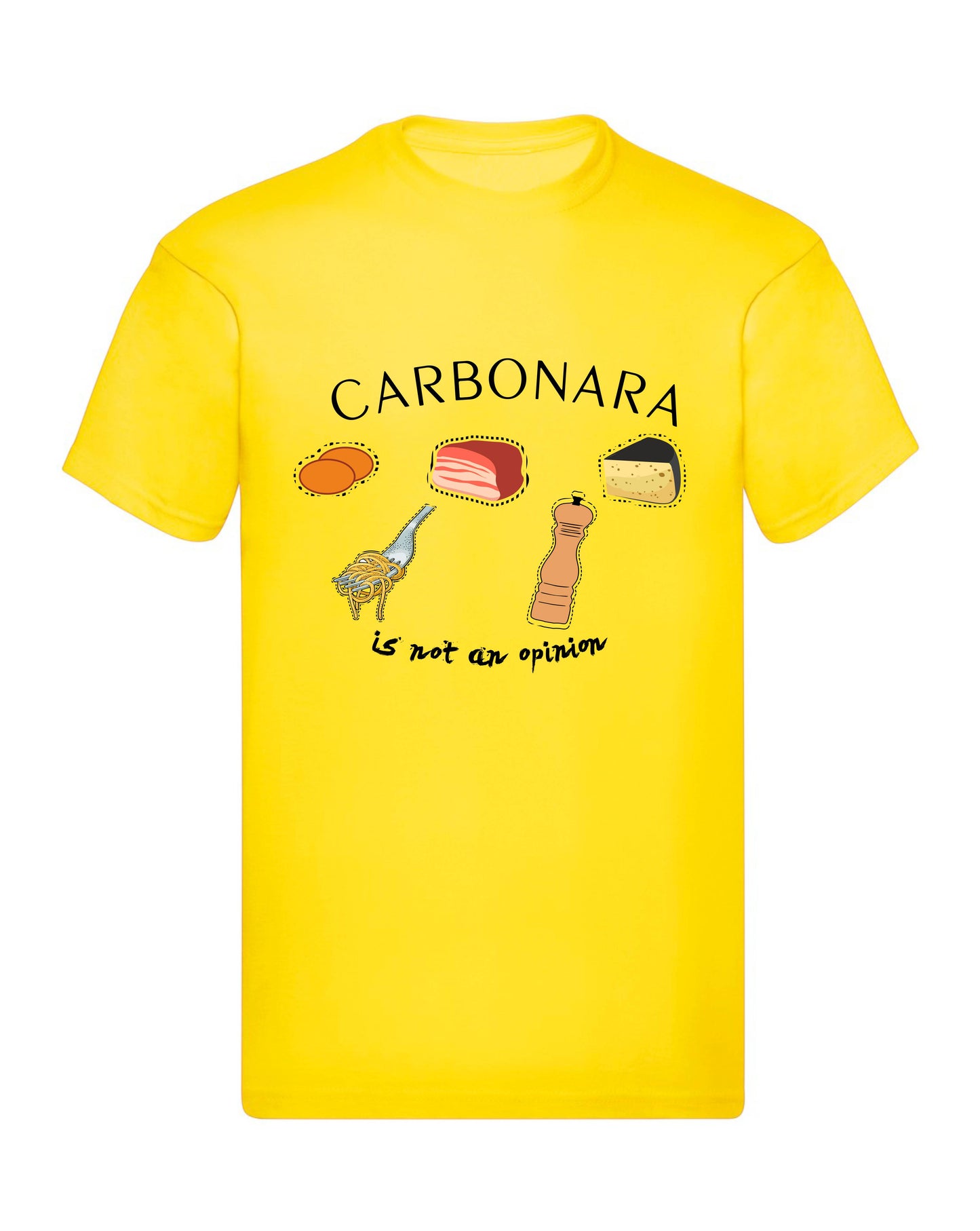 T-Shirt Uomo, Donna & Bambino - CARBONARA IS NOT AN OPINION - Maglietta Maglia Tshirt Super vestibilità Top qualità
