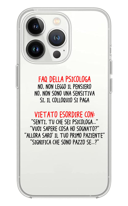 Cover Compatibile Con Tutti i Modelli iPhone - FAQ DELLA PSICOLOGA - Trasparente UltraSottili AntiGraffio Antiurto Case Custodia Marca