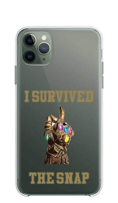 Cover Compatibile Con Tutti i Modelli iPhone - I SURVIVED THE SNAP - Trasparente UltraSottili AntiGraffio Antiurto Case Custodia Marca