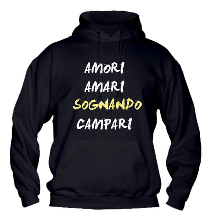 Felpa con cappuccio UOMO, DONNA & BAMBIN - AMORI AMARI SOGNANDO CAMPARI - Super vestibilità Top qualità - Social Crazy