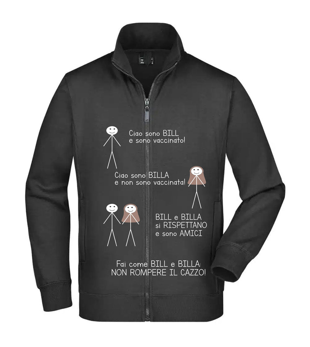 Felpa Unisex Full Zip - BILL E BILLA - Super vestibilità Top qualità