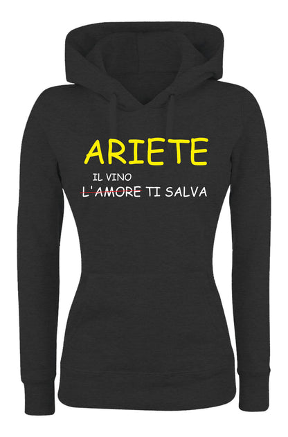 Felpa con cappuccio UOMO, DONNA & BAMBIN - ARIETE IL VINO TI SALVA - Super vestibilità Top qualità - Social Crazy
