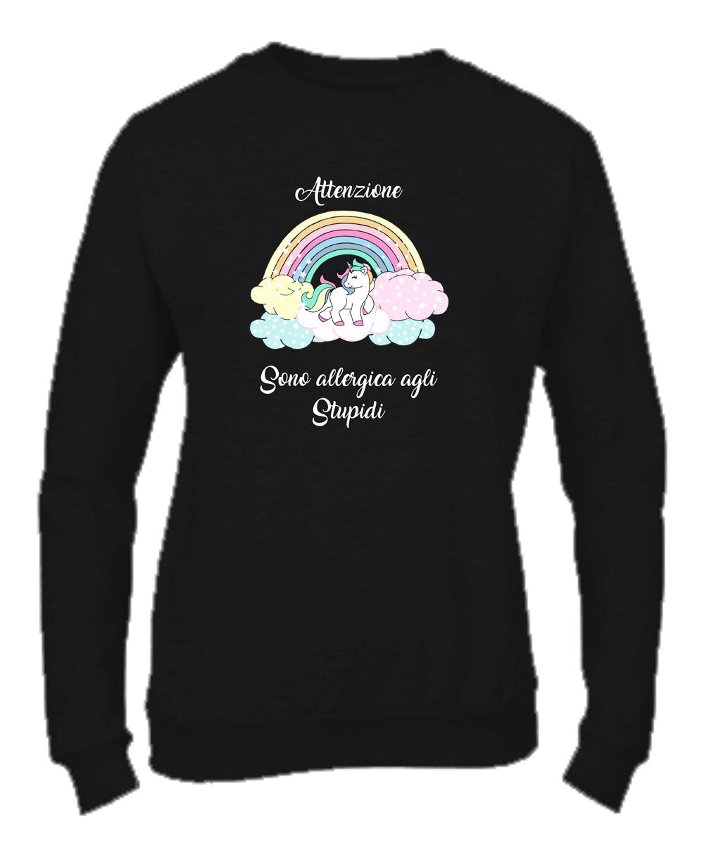 Felpa Girocollo DONNA- ATTENZIONE SONO ALLERGICA AGLI STUPIDI - Super vestibilità Top qualità - Social Crazy