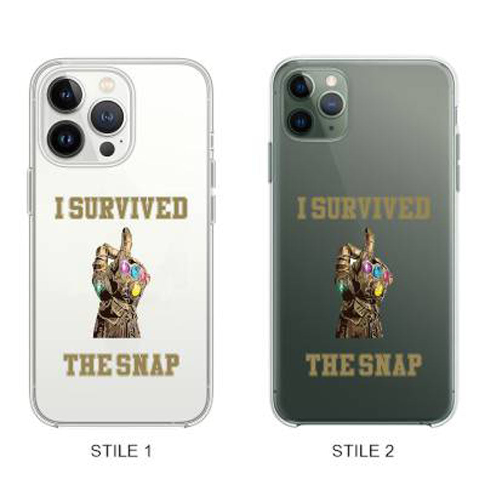 Cover Compatibile Con Tutti i Modelli iPhone - I SURVIVED THE SNAP - Trasparente UltraSottili AntiGraffio Antiurto Case Custodia Marca