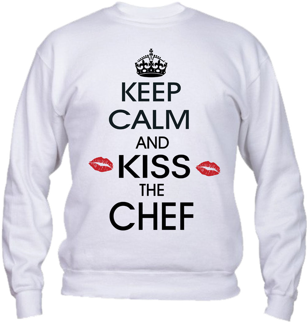 Felpa Girocollo UOMO, DONNA & BAMBIN - KEEP CALM AND KISS THE CHEF - Super vestibilità Top qualità