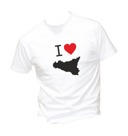 T-Shirt Uomo, Donna & Bambino - I LOVE SICILIA - Maglietta Maglia Tshirt Super vestibilità Top qualità