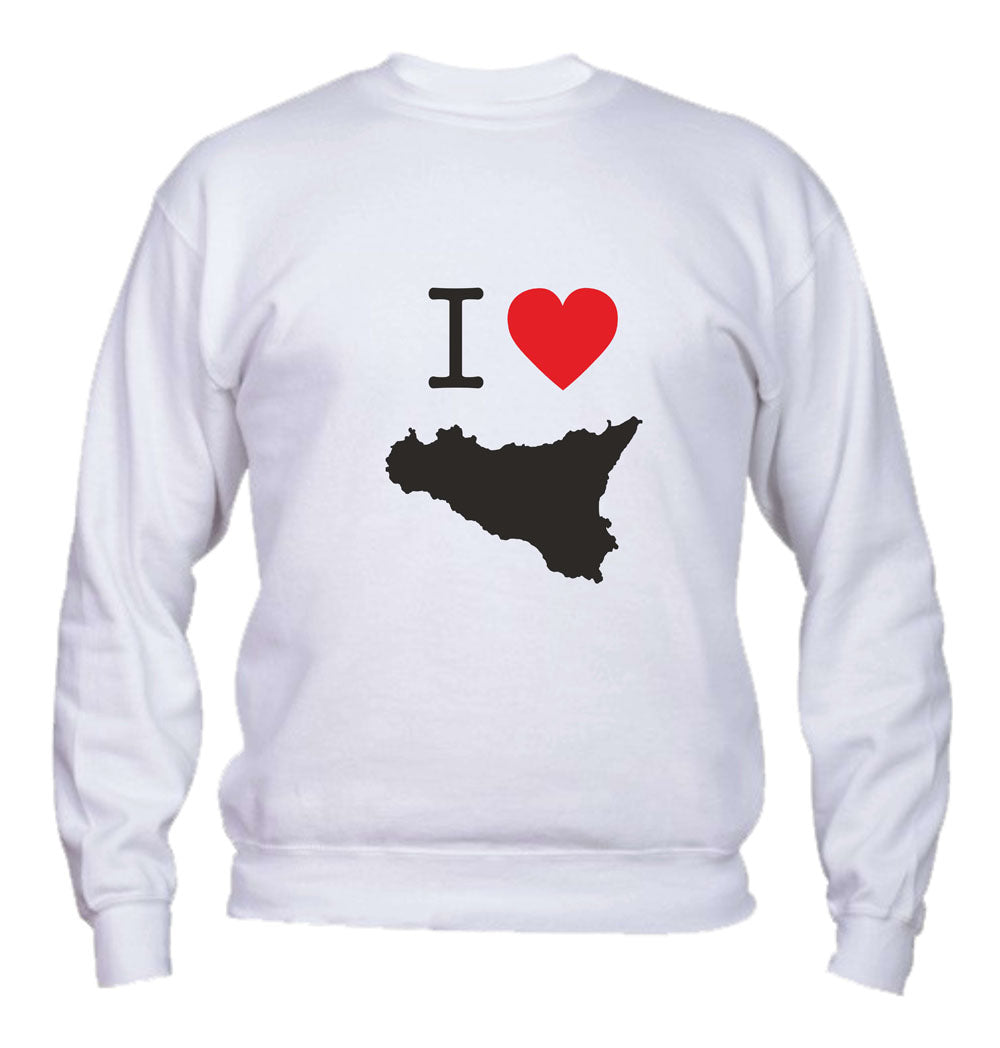 Felpa Girocollo UOMO, DONNA & BAMBIN - I LOVE SICILIA - Super vestibilità Top qualità