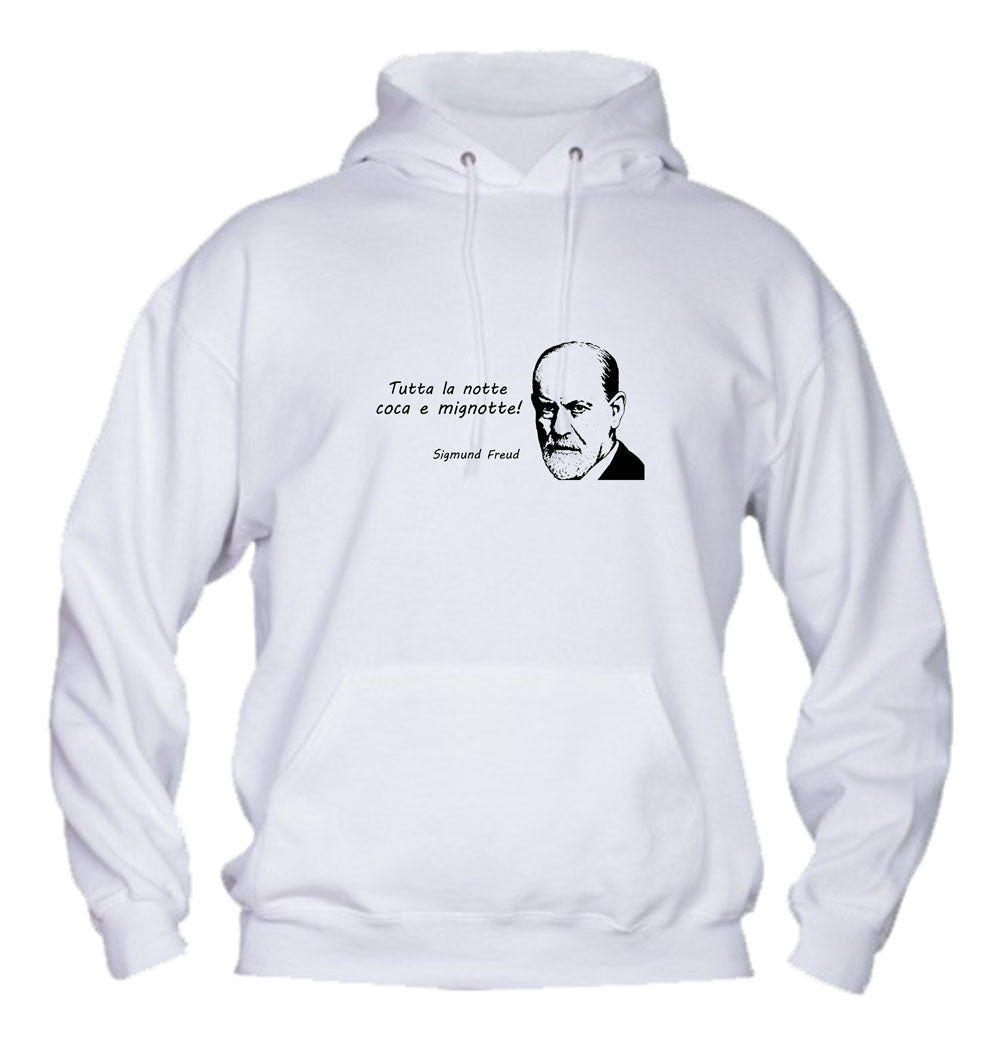 Felpa con cappuccio UOMO & BAMBIN - FREUD - TUTTA LA NOTTE COCA E MIGNOTTE - Super vestibilità Top qualità