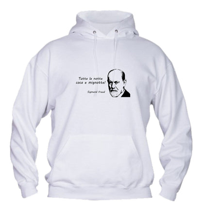 Felpa con cappuccio UOMO & BAMBIN - FREUD - TUTTA LA NOTTE COCA E MIGNOTTE - Super vestibilità Top qualità