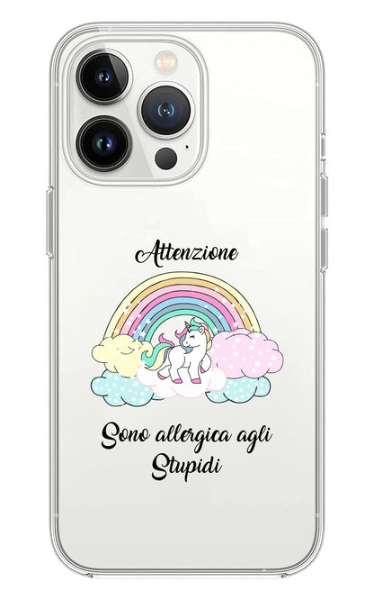 Cover Compatibile Con Tutti i Modelli iPhone - ATTENZIONE SONO ALLERGICA AGLI STUPIDI - Trasparente UltraSottili AntiGraffio Antiurto Case Custodia Marca - Social Crazy
