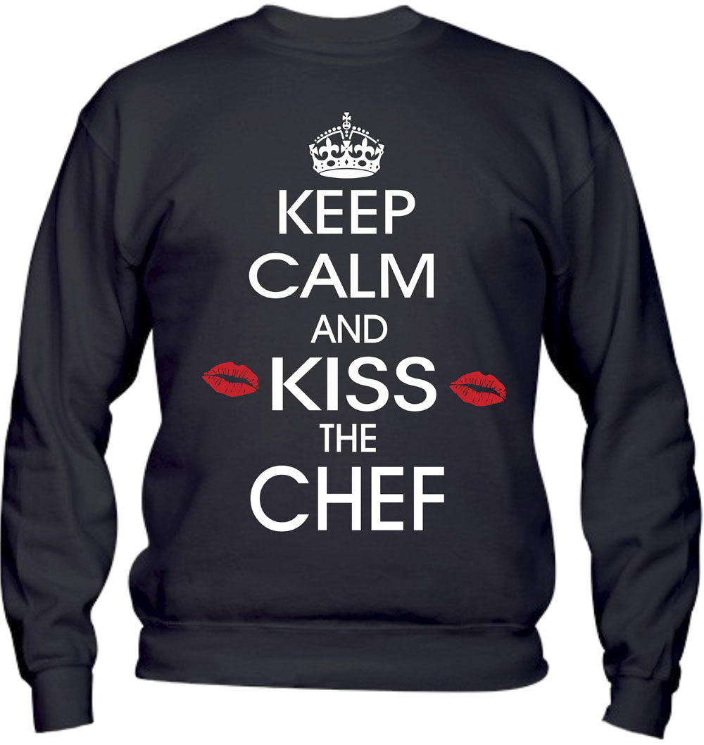 Felpa Girocollo UOMO, DONNA & BAMBIN - KEEP CALM AND KISS THE CHEF - Super vestibilità Top qualità