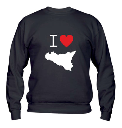 Felpa Girocollo UOMO, DONNA & BAMBIN - I LOVE SICILIA - Super vestibilità Top qualità