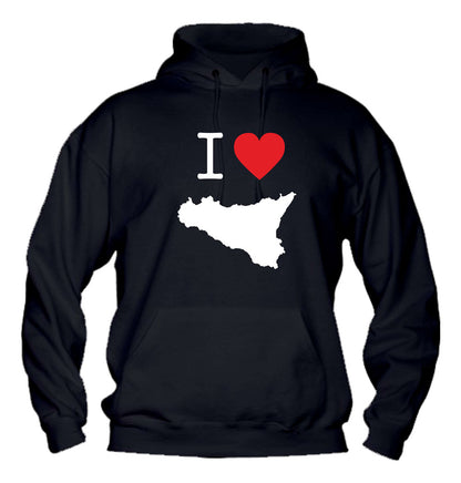 Felpa con cappuccio UOMO, DONNA & BAMBIN - I LOVE SICILIA - Super vestibilità Top qualità