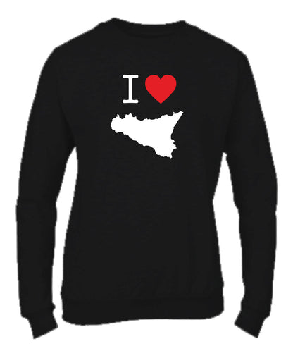 Felpa Girocollo UOMO, DONNA & BAMBIN - I LOVE SICILIA - Super vestibilità Top qualità