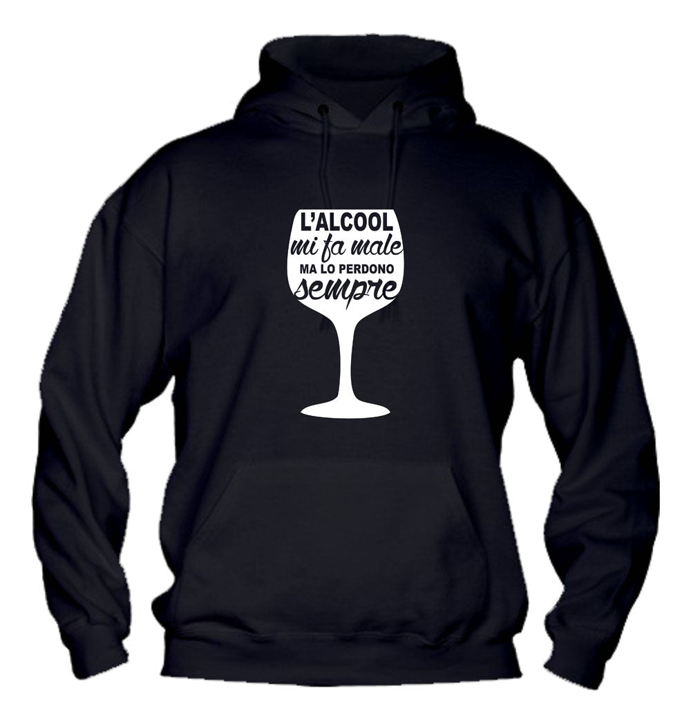 Felpa con cappuccio UOMO, DONNA & BAMBIN - L'ALCOOL MI FA MALE - Super vestibilità Top qualità