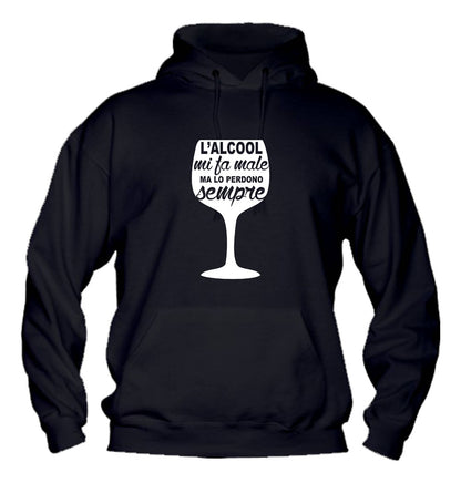 Felpa con cappuccio UOMO, DONNA & BAMBIN - L'ALCOOL MI FA MALE - Super vestibilità Top qualità
