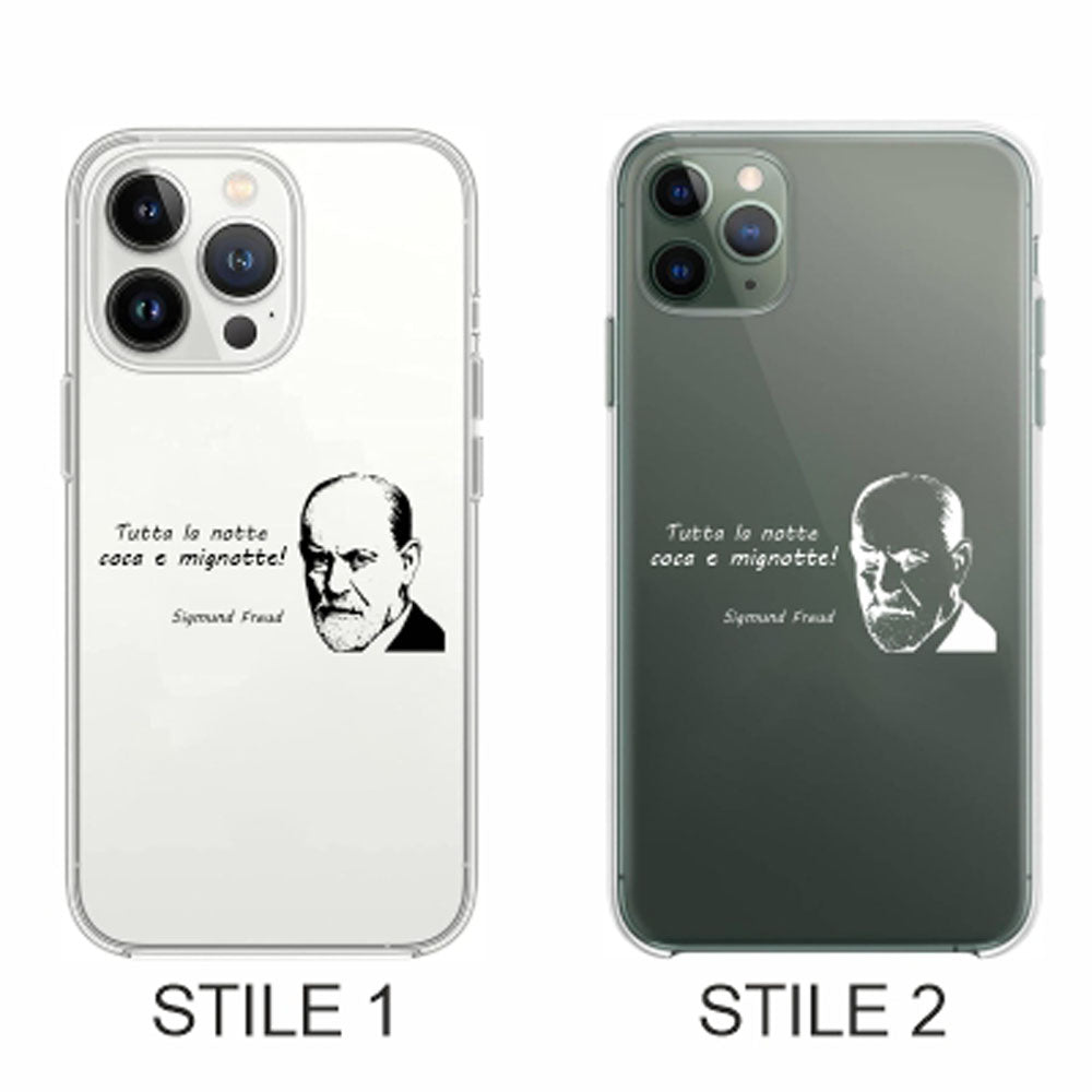 Cover Compatibile Con Tutti i Modelli iPhone - FREUD - TUTTA LA NOTTE COCA E MIGNOTTE - Trasparente UltraSottili AntiGraffio Antiurto Case Custodia Marca