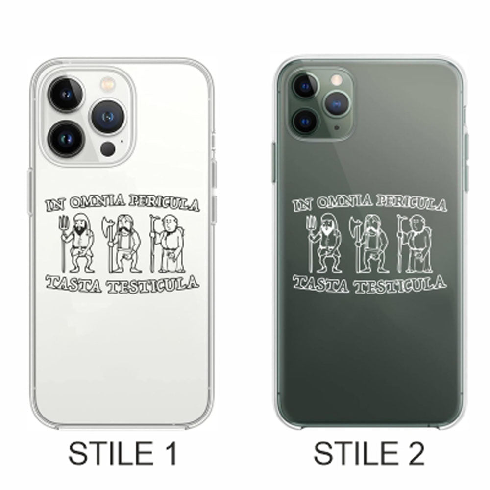 Cover Compatibile Con Tutti i Modelli iPhone - IN OMNIA PERICULA TASTA TESTICULA - Trasparente UltraSottili AntiGraffio Antiurto Case Custodia Marca