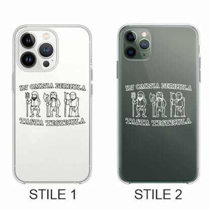Cover Compatibile Con Tutti i Modelli iPhone - IN OMNIA PERICULA TASTA TESTICULA - Trasparente UltraSottili AntiGraffio Antiurto Case Custodia Marca