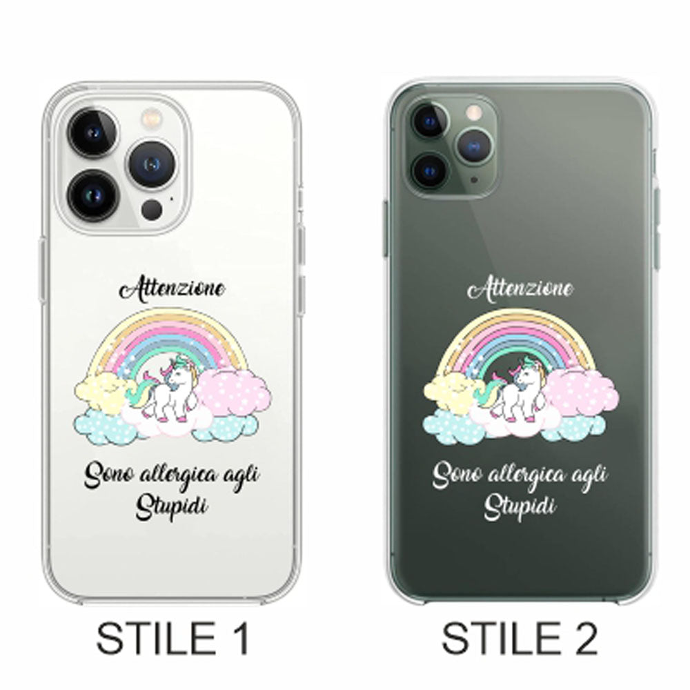 Cover Compatibile Con Tutti i Modelli iPhone - ATTENZIONE SONO ALLERGICA AGLI STUPIDI - Trasparente UltraSottili AntiGraffio Antiurto Case Custodia Marca - Social Crazy